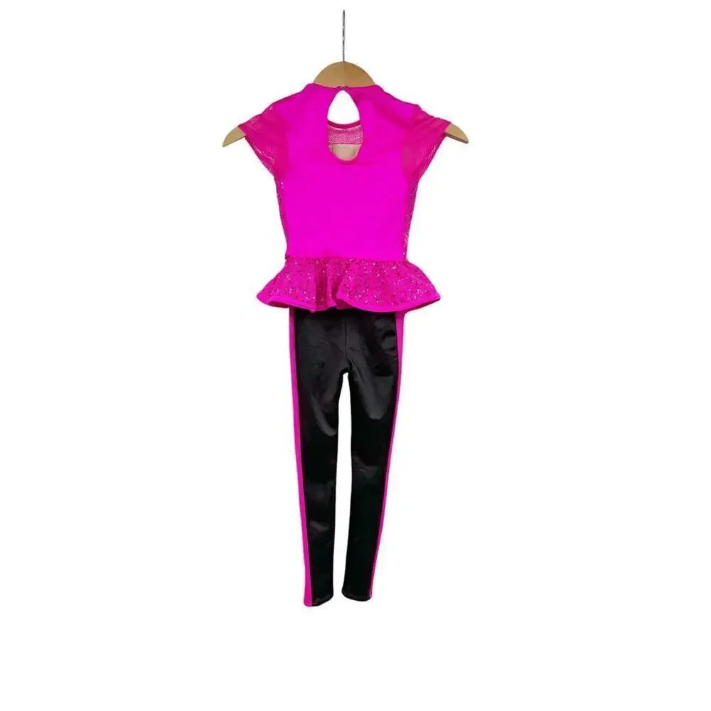 Weissman Hot Pink Black Sequin Dance Costume Solo Competition Child Small